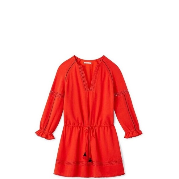 Rebecca Minkoff red bohemian dress drawstring, elastic waist with tassels size 6 - Picture 7 of 15